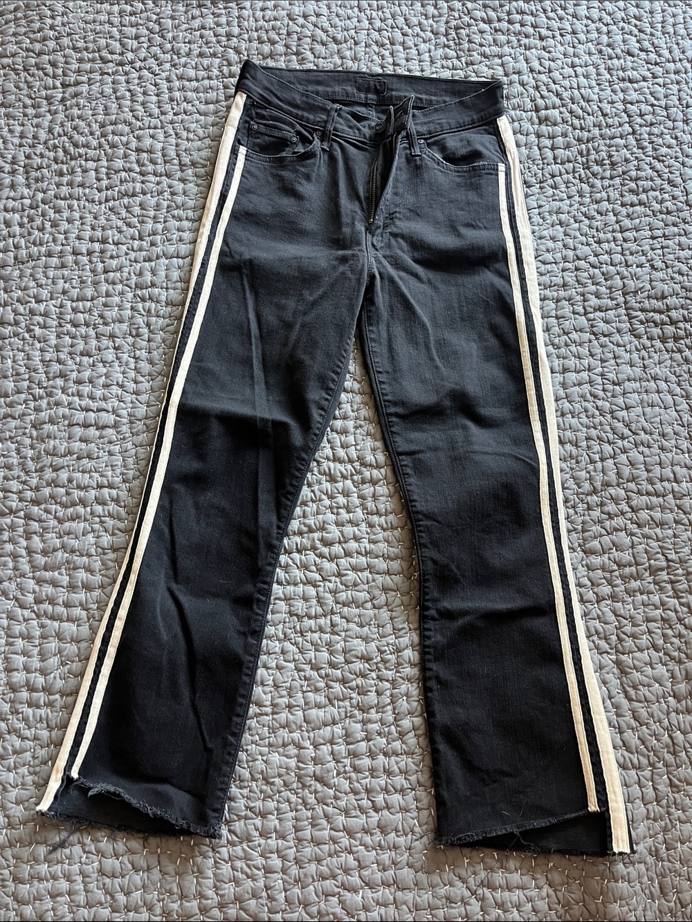 MOTHER Black Ankle Crop Jeans with White Side Stripes